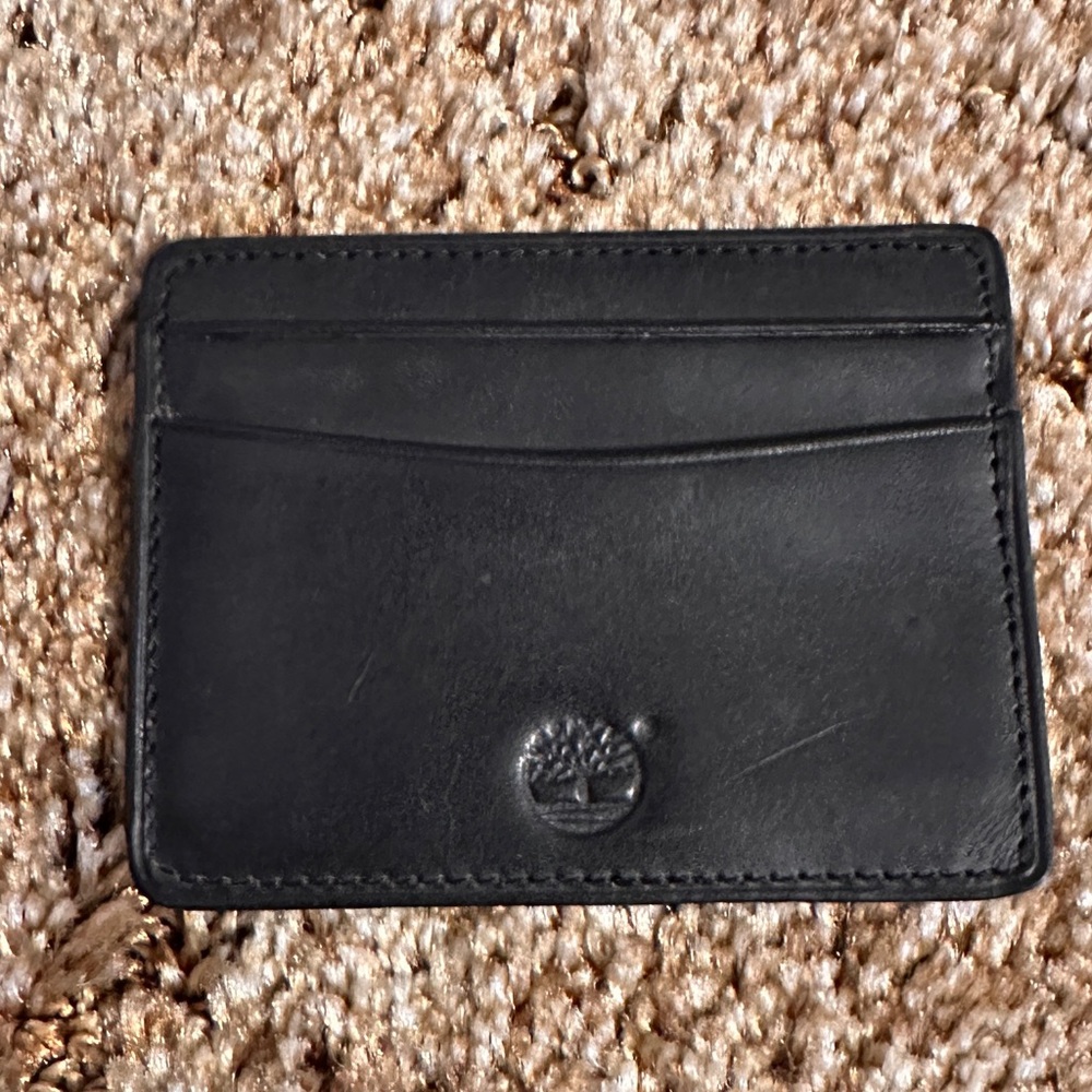 Timberland Credit Card Holder Black Leather Thin Pocket License Slim 4 Slot
